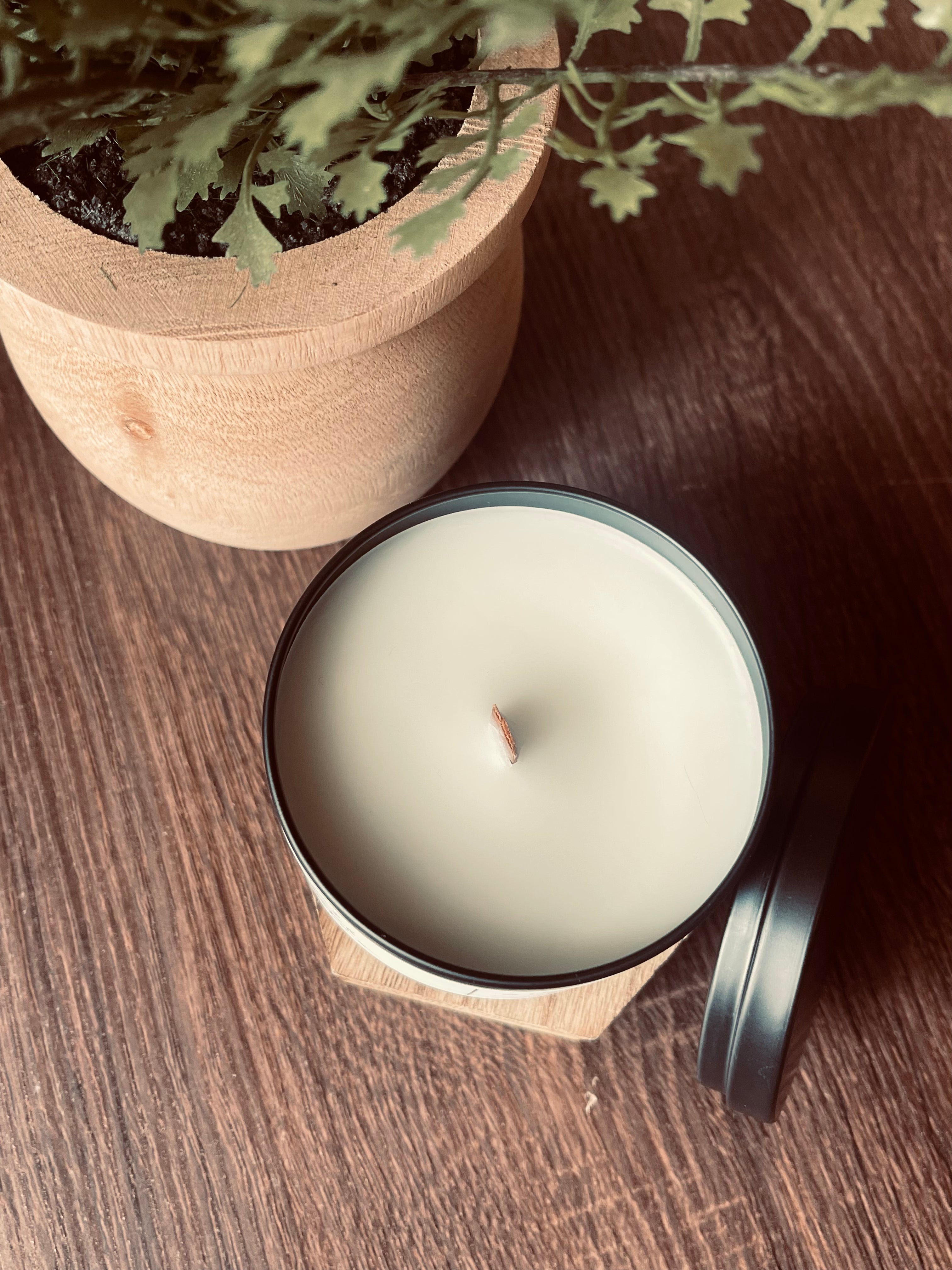 Wooden Wick Candle Tin